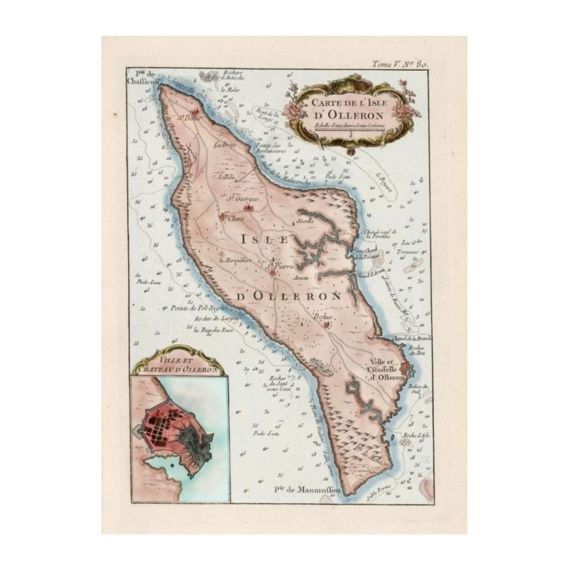 Reproduction of old nautical chart of the Isle of Oléron in 1764