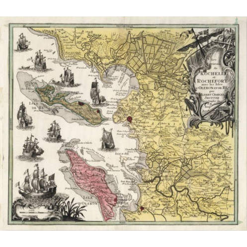 Reproduction of old nautical chart of La Rochelle, Rochefort, and Oléron in 1750