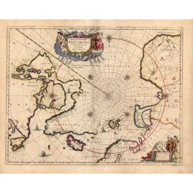 Reproduction carte marine ancienne de la Région polaire en 1692