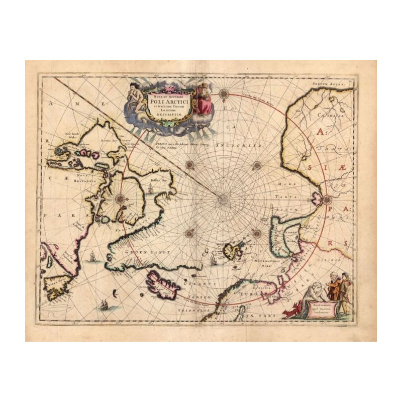 Reproduction carte marine ancienne de la Région polaire en 1692