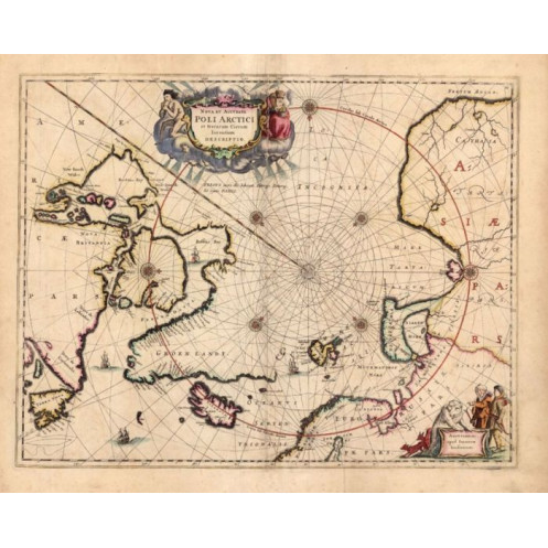 Reproduction carte marine ancienne de la Région polaire en 1692