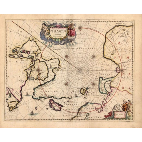 Reproduction of old nautical chart of the Polar Region in 1692