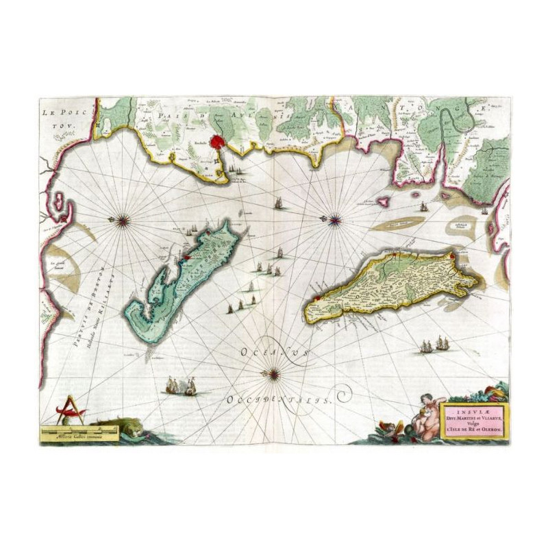 Reproduction of old nautical chart of the islands of Ré and Oléron