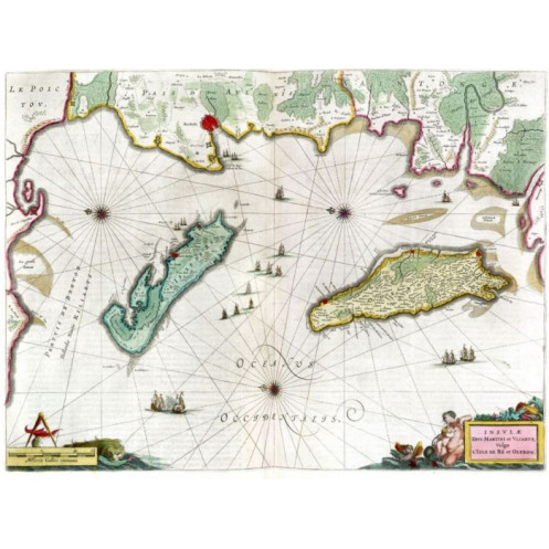 Reproduction of old nautical chart of the islands of Ré and Oléron