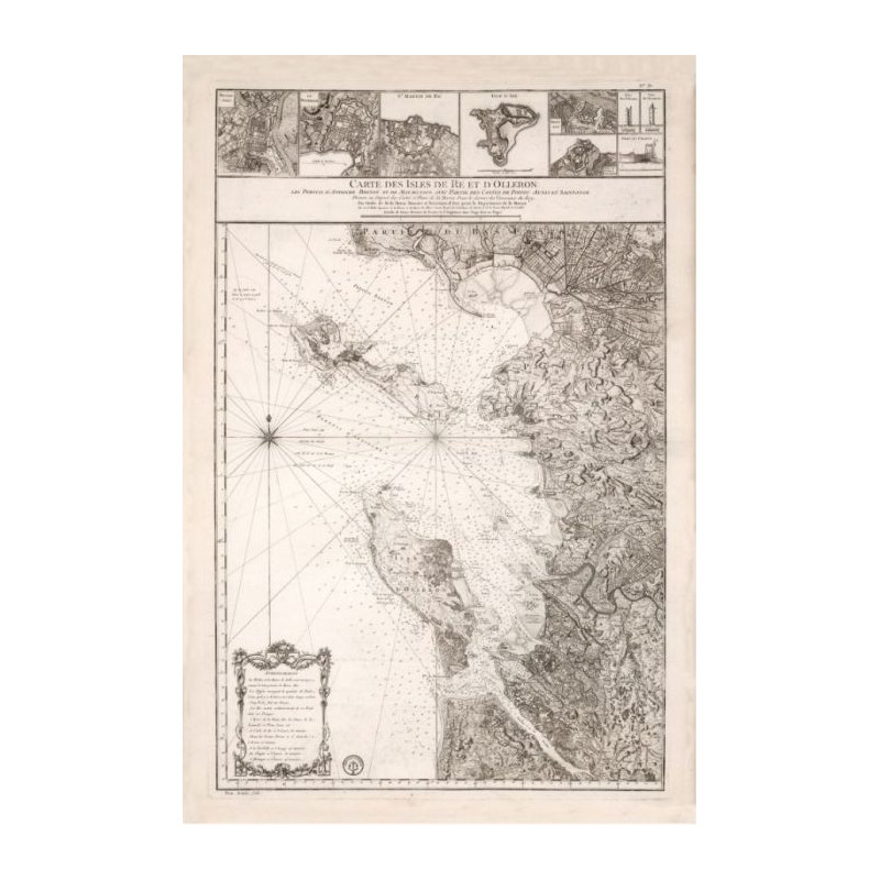 Reproduction of old nautical chart of the Antique marine map of the islands of Ré and Oléron in 1765