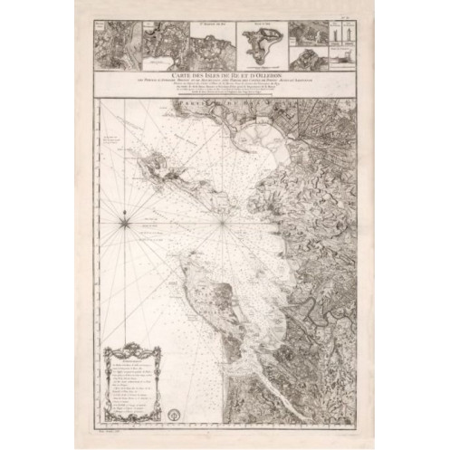 Reproduction of old nautical chart of the Antique marine map of the islands of Ré and Oléron in 1765