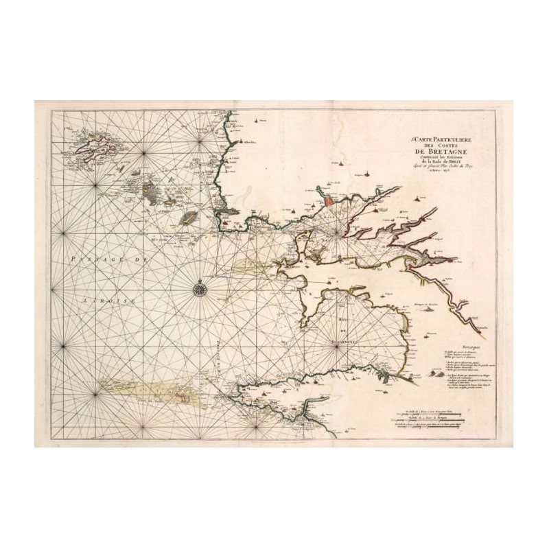 Reproduction carte marine ancienne de Finistère en 1693