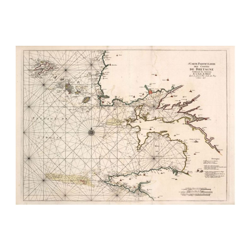 Reproduction carte marine ancienne du Finistère en 1693