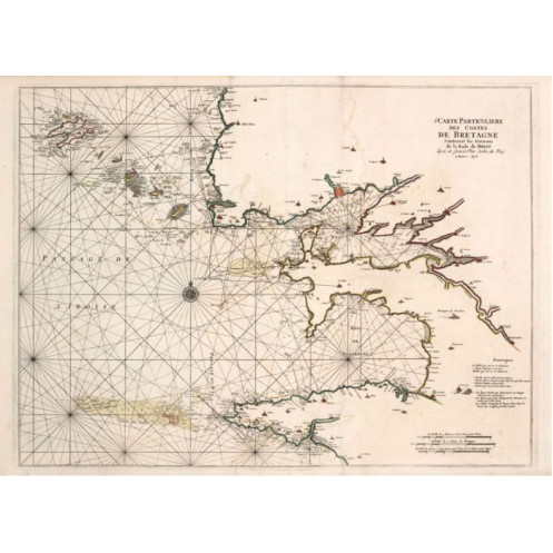 Reproduction of old nautical chart of Finistère in 1693
