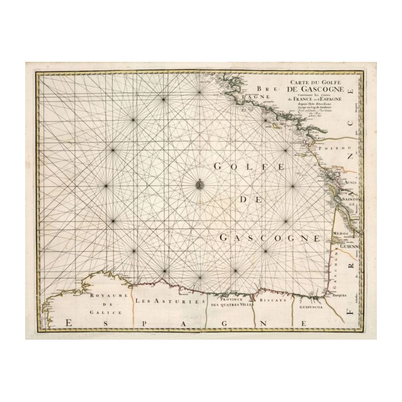 Reproduction of old nautical chart of the Bay of Biscay in 1693