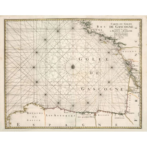 Reproduction carte marine ancienne de Golfe de Gascogne en 1693