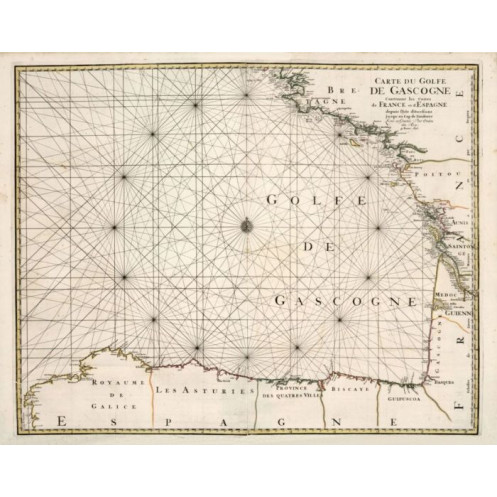 Reproduction of old nautical chart of the Bay of Biscay in 1693