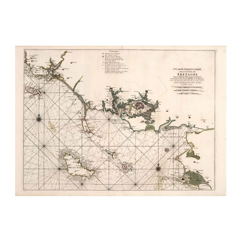 Reproduction carte marine ancienne du Morbihan en 1693