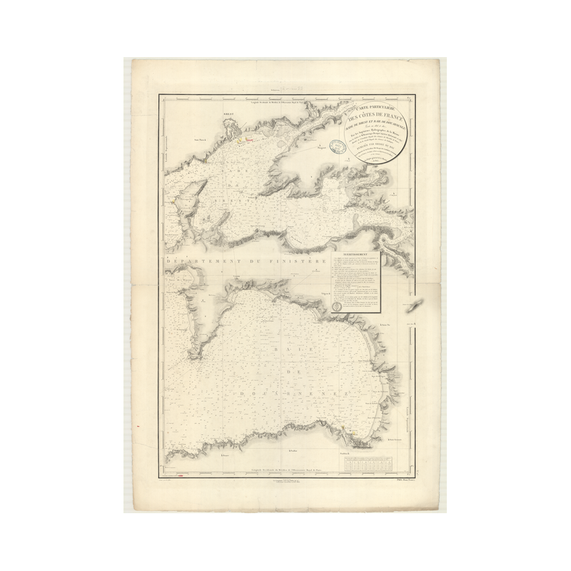 Reproduction of old nautical chart - 113 - BREST (Rade), DOUARNENEZ (Baie) - FRANCE (Côte Ouest) - ATLANTIQUE - (1823 - 1880)