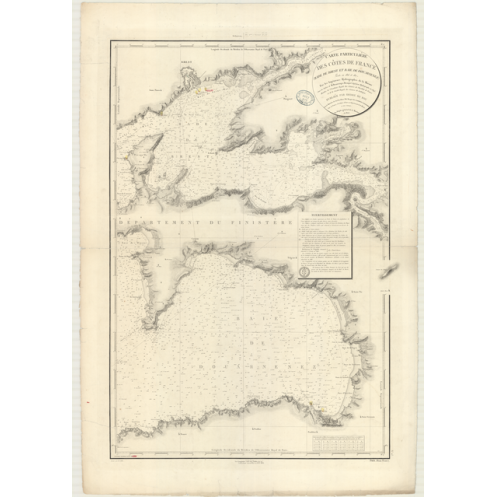 Reproduction of old nautical chart - 113 - BREST (Rade), DOUARNENEZ (Baie) - FRANCE (Côte Ouest) - ATLANTIQUE - (1823 - 1880)