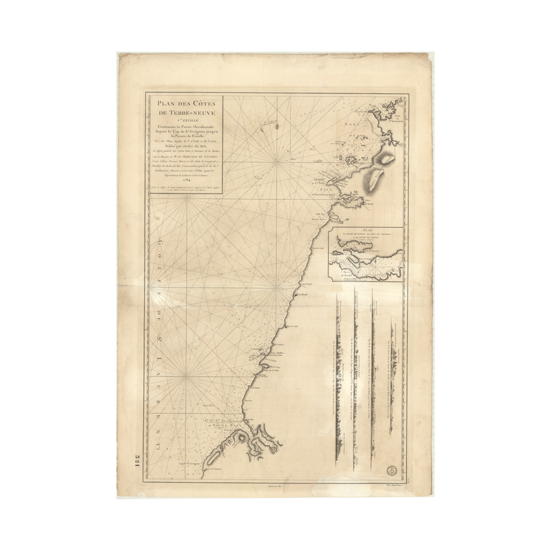 Reproduction carte marine ancienne Shom - 321 - TERRE-NEUVE (Côte Ouest), SAINT, GREGORY (Cap), FEROLLE (Pointe), GREGO