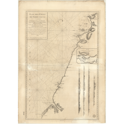 Reproduction carte marine ancienne Shom - 321 - TERRE-NEUVE (Côte Ouest), SAINT, GREGORY (Cap), FEROLLE (Pointe), GREGO