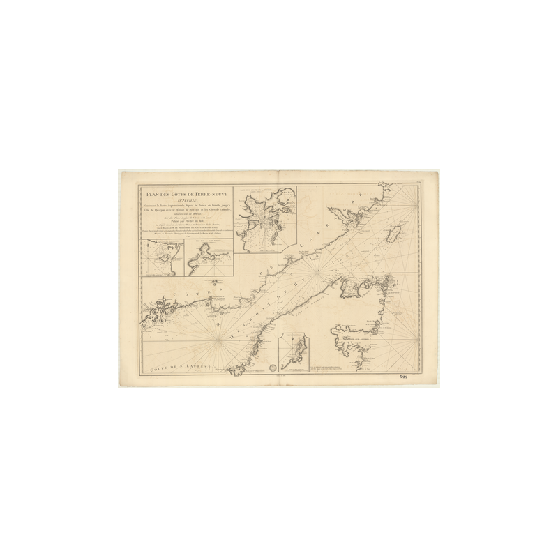 Reproduction carte marine ancienne Shom - 322 - TERRE-NEUVE (Côte Nord), FEROLLE (Pointe), BELLE, ISLE - Atlantique - (