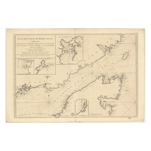 Reproduction carte marine ancienne Shom - 322 - TERRE-NEUVE (Côte Nord), FEROLLE (Pointe), BELLE, ISLE - Atlantique - (