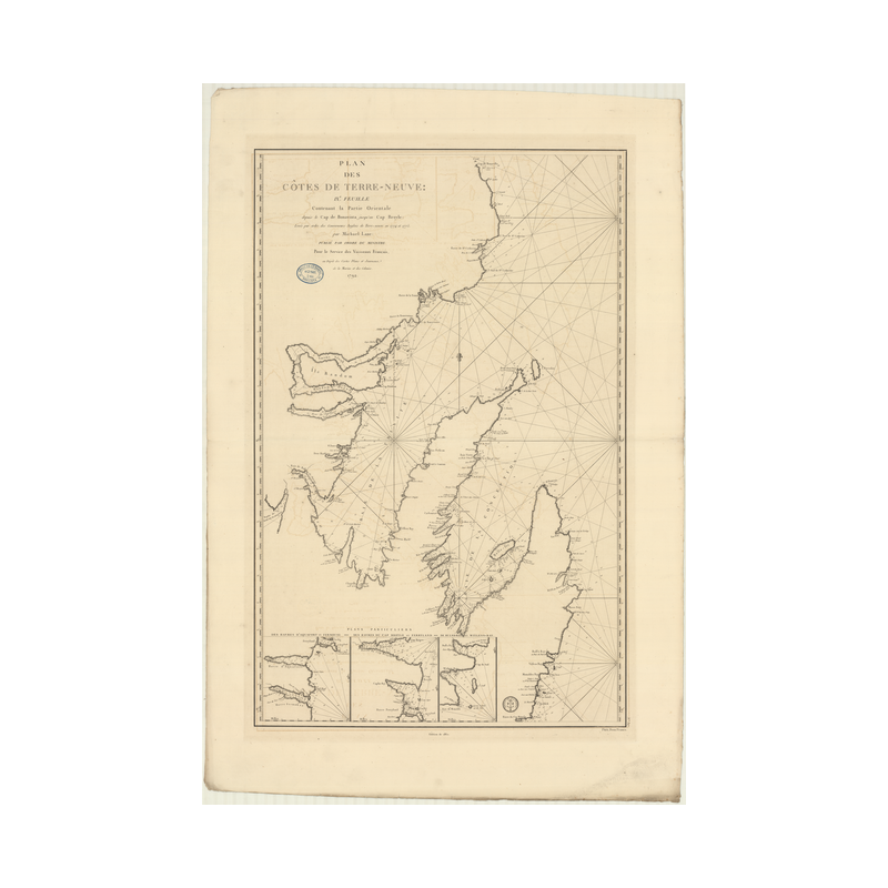 Reproduction carte marine ancienne Shom - 327 - TERRE-NEUVE (Côte Est), BONAVISTA (Cap), BROYLE (Cap) - Atlantique - (1