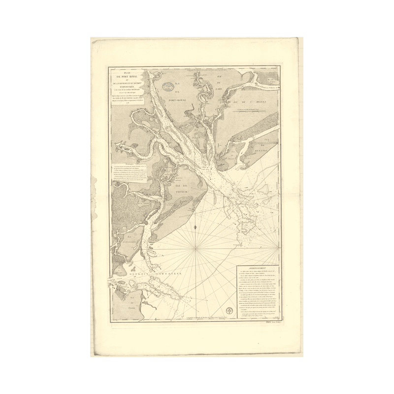 Reproduction carte marine ancienne Shom - 342 - pORT ROYAL, AWFOSKEE (Détroit), CAROLINE (Côte Sud) - ETATS-UNIS (Côt