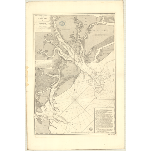 Reproduction carte marine ancienne Shom - 342 - pORT ROYAL, AWFOSKEE (Détroit), CAROLINE (Côte Sud) - ETATS-UNIS (Côt