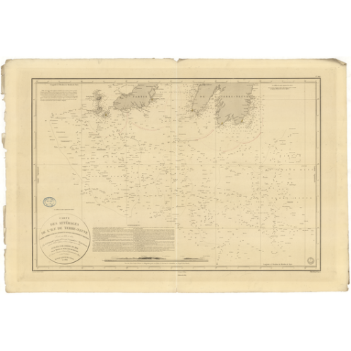 Reproduction carte marine ancienne Shom - 866 - TERRE-NEUVE (Côte Sud), MIQUELON, RAZE (Cap) - CANADA (Côte Est) - ATL