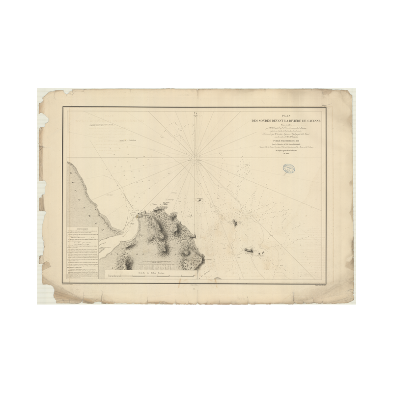 Reproduction carte marine ancienne Shom - 904 - GUYANE FRANCAISE, CAYENNE (Abords) - Atlantique,AMERIQUE de SUD (Côte N