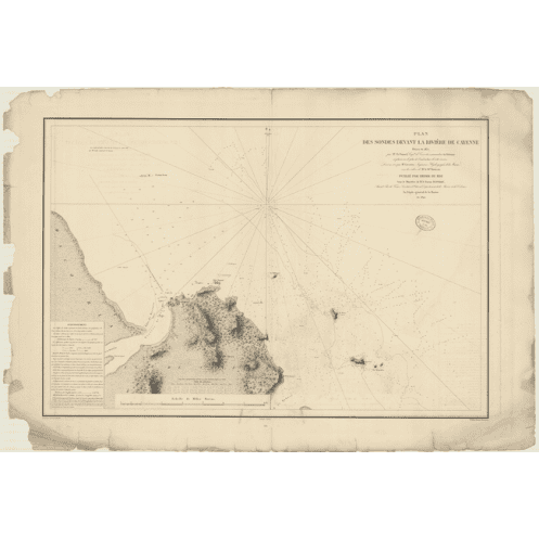 Reproduction carte marine ancienne - 904 - GUYANE FRANCAISE, CAYENNE (Abords) - ATLANTIQUE, AMERIQUE DU SUD (Côte Nord) - (1840 Reproduction carte marine ancienne - 904 - GUYANE FRANCAISE, CAYENNE (Abords) - ATLANTIQUE, AMERIQUE DU SUD (Côte Nord) - (1840