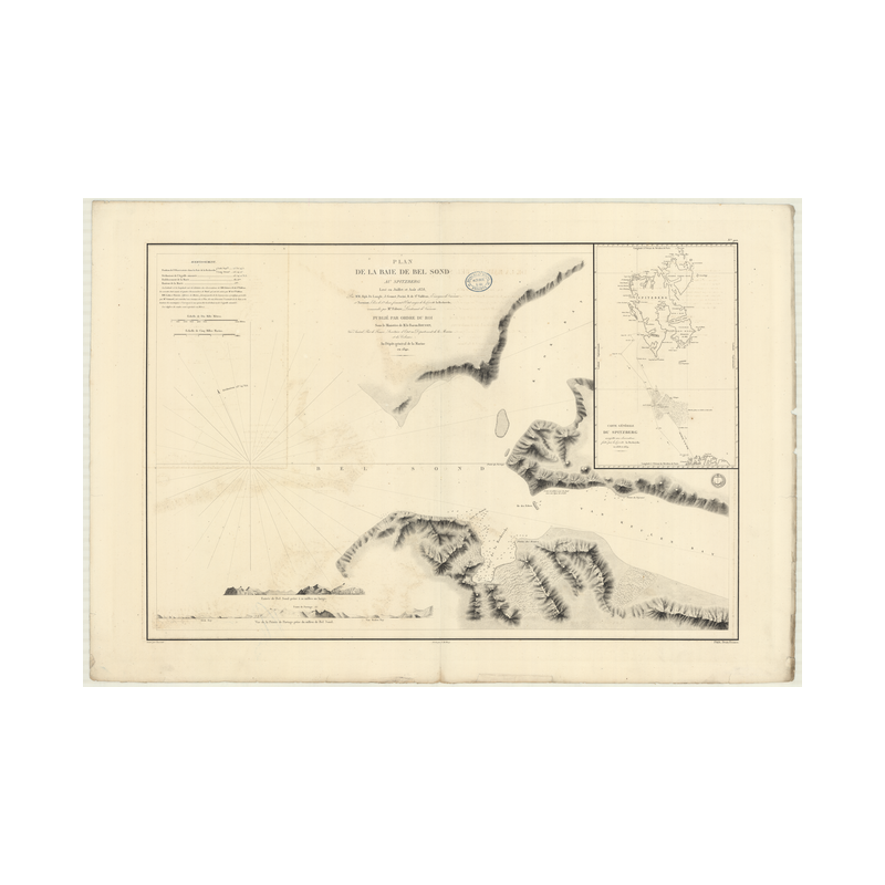 Reproduction carte marine ancienne Shom - 912 - SPITZBERG, BEL SOND (Baie), BELLSUND (Baie) - ARCTIQUE,GROENLAND (Mer) -