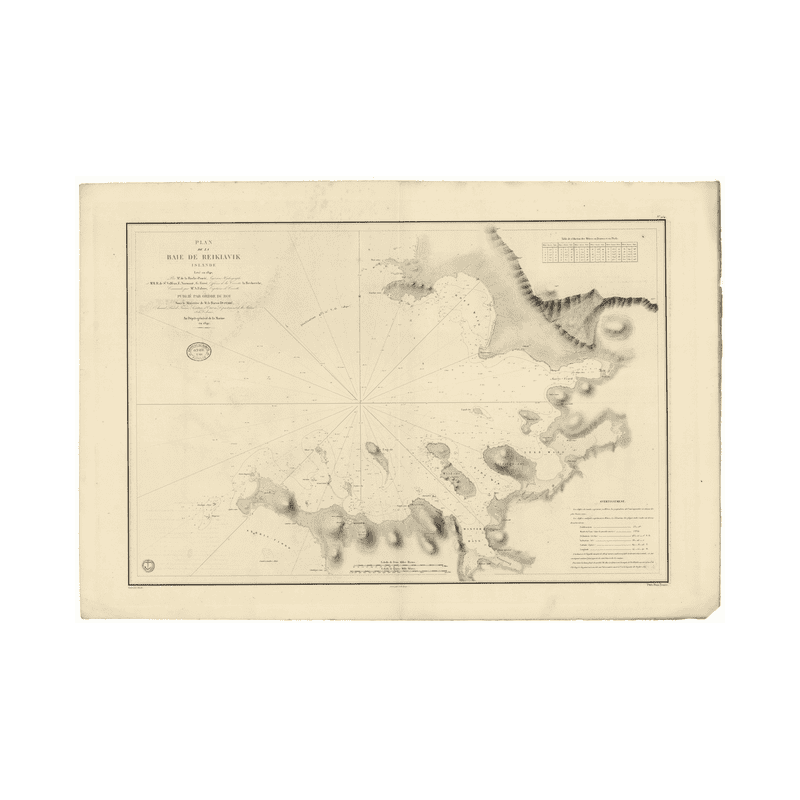 Reproduction carte marine ancienne Shom - 954 - REIKLAVIK (Baie), REYKJAVIK (Baie) - ISLANDE (Côte Ouest) - Atlantique