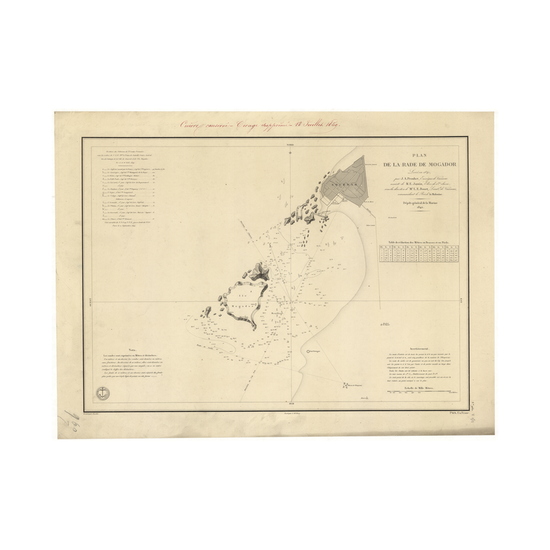 Reproduction carte marine ancienne Shom - 960 - MOGADOR (Rade), ESSAOUIRA (Rade) - MAROC - Atlantique - (1842 - ?)