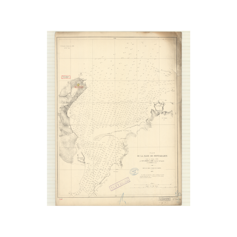 Reproduction carte marine ancienne Shom - 2724 - GASCOGNE (Golfe), FONTARABIE (Baie) - FRANCE (Côte Ouest) - Atlantique