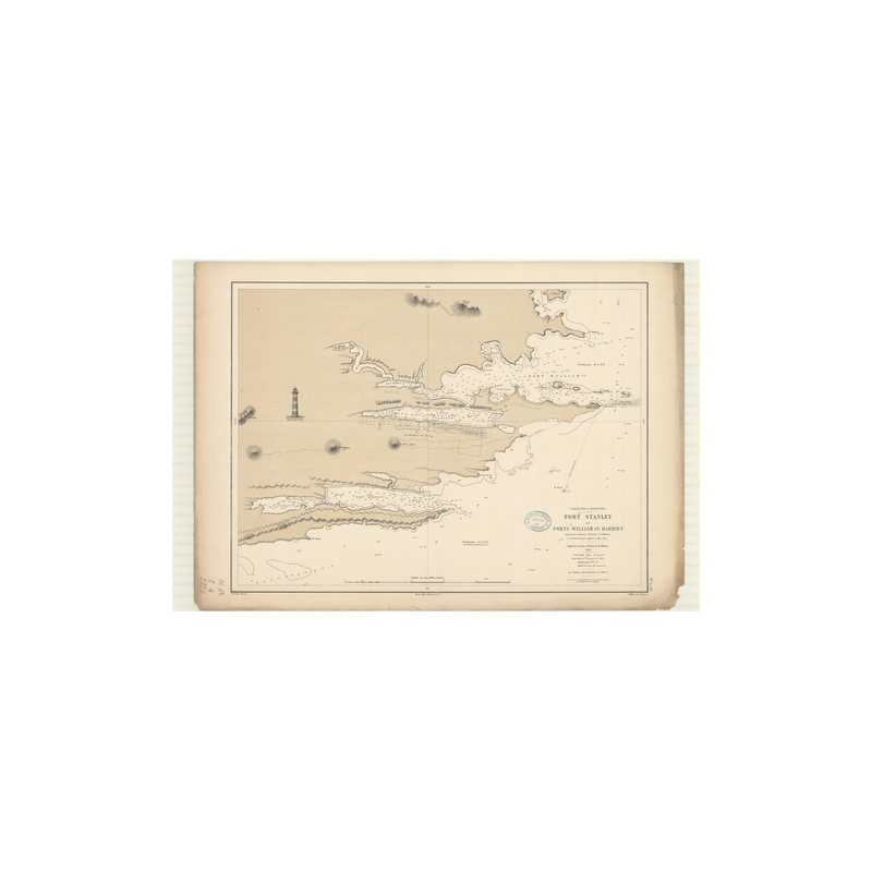 Reproduction of old nautical chart - 2726 - FALKLAND (îles), MALOUINES (îles), STANLEY (Port), WILLIAM (Port), HARRIET (Port) -