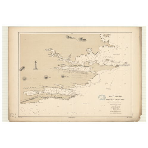 Reproduction carte marine ancienne - 2726 - FALKLAND (îles), MALOUINES (îles), STANLEY (Port), WILLIAM (Port), HARRIET (Port) -