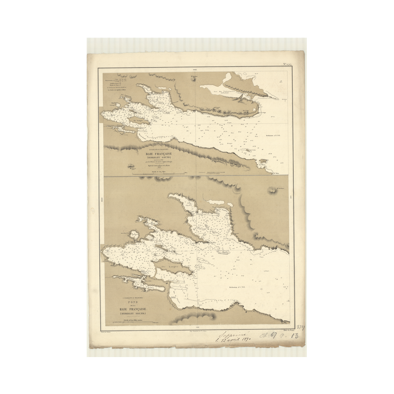 Reproduction of old nautical chart - 2727 - FALKLAND (îles), MALOUINES (îles), FRANCAISE (Baie), BERKELEY SOUND - ATLANTIQUE, AM