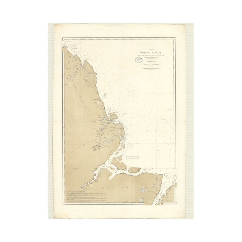 Reproduction carte marine ancienne Shom - 2729 - GUYANE, CAYENNE, AMAZONE (Embouchure) - Atlantique,AMERIQUE de SUD (Cô