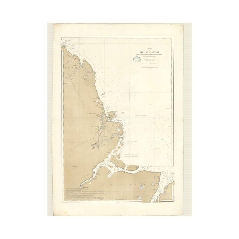 Reproduction of old nautical chart - 2729 - GUYANE, CAYENNE, AMAZONE (Emboucoeure) - ATLANTIQUE, AMERIQUE DU SUD (Côte Nord-Est)