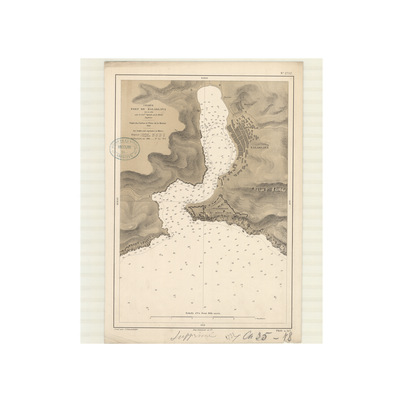 Reproduction carte marine ancienne Shom - 2732 - BALAKLAVA (Port) - U.R.S.S. (Côte Sud),CRIMEE - NOIRE (Mer) - (1868 -
