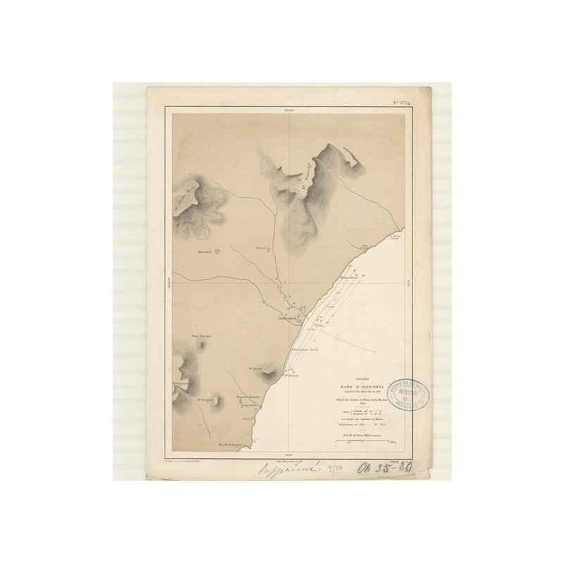 Reproduction carte marine ancienne - 2734 - ALOUSHTA (Rade), ALUSHTA (Baie) - U.R.S.S. (Côte Sud), CRIMEE - NOIRE (Mer) - (1868