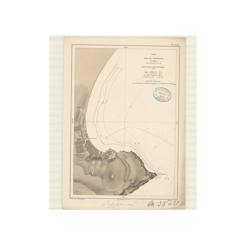 Reproduction carte marine ancienne Shom - 2735 - THEODOSIE (Baie), KAFFA (Baie) - U.R.S.S. (Côte Sud),CRIMEE - NOIRE (M