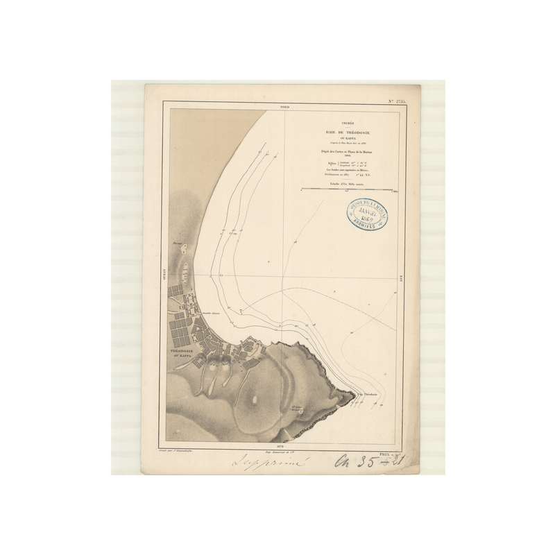 Reproduction carte marine ancienne - 2735 - THEODOSIE (Baie), KAFFA (Baie) - U.R.S.S. (Côte Sud), CRIMEE - NOIRE (Mer) - (1868 -