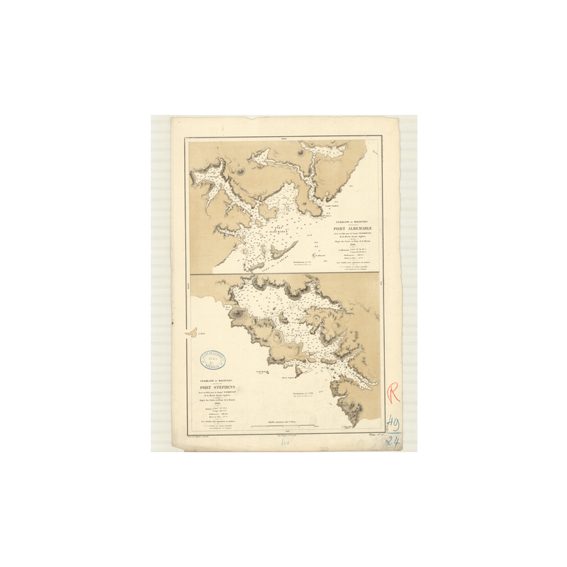 Carte marine ancienne - 2742 - FALKLAND (îles), MALOUINES (îles), ALBEMARLE (Port) - - ATLANTIQUE, AMERIQUE DU SUD (Côte Est) -