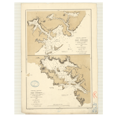 Carte marine ancienne - 2742 - FALKLAND (îles), MALOUINES (îles), ALBEMARLE (Port) - - ATLANTIQUE, AMERIQUE DU SUD (Côte Est) -