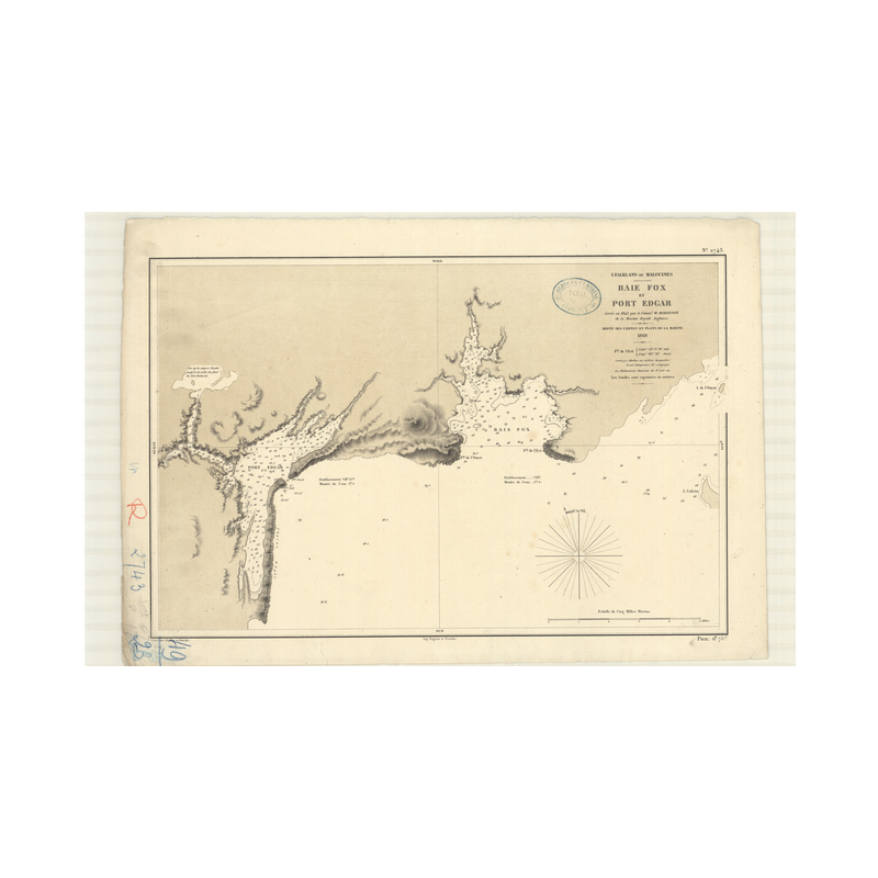 Carte marine ancienne - 2743 - FALKLAND (îles), MALOUINES (îles), FOX (Baie), EDGAR (Port) - - ATLANTIQUE, AMERIQUE DU SUD (Côte