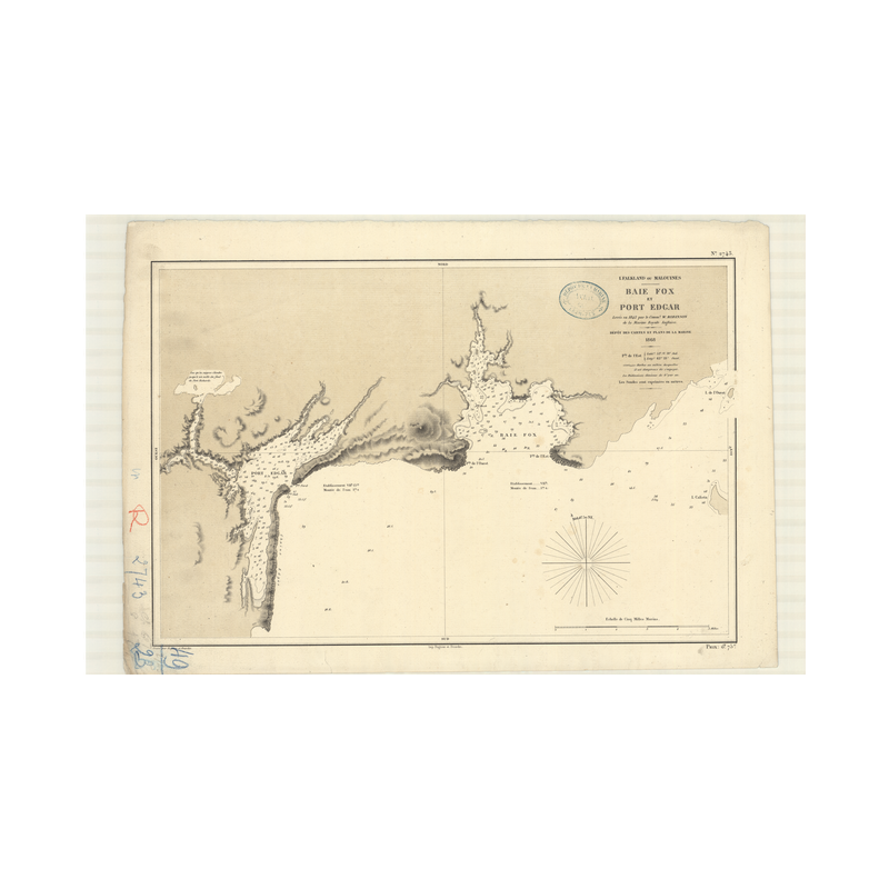 Reproduction carte marine ancienne - 2743 - FALKLAND (îles), MALOUINES (îles), FOX (Baie), EDGAR (Port) - - ATLANTIQUE, AMERIQUE