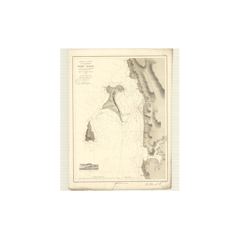 Reproduction carte marine ancienne Shom - 2791 - SAINT-LAURENT (Golfe), CAP BRETON (île), HOOD (Port) - CANADA (Côte E