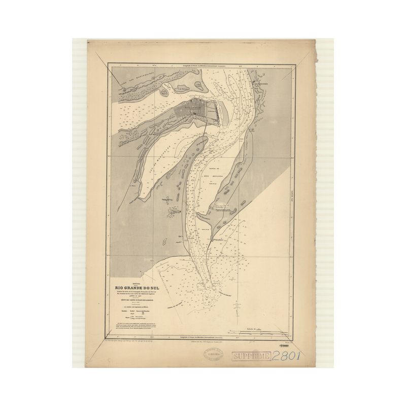 Reproduction carte marine ancienne Shom - 2801 - RIO GRANDE de SUL - BRESIL - Atlantique,AMERIQUE de SUD (Côte Est) - (