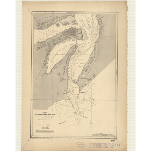 Reproduction carte marine ancienne Shom - 2801 - RIO GRANDE de SUL - BRESIL - Atlantique,AMERIQUE de SUD (Côte Est) - (