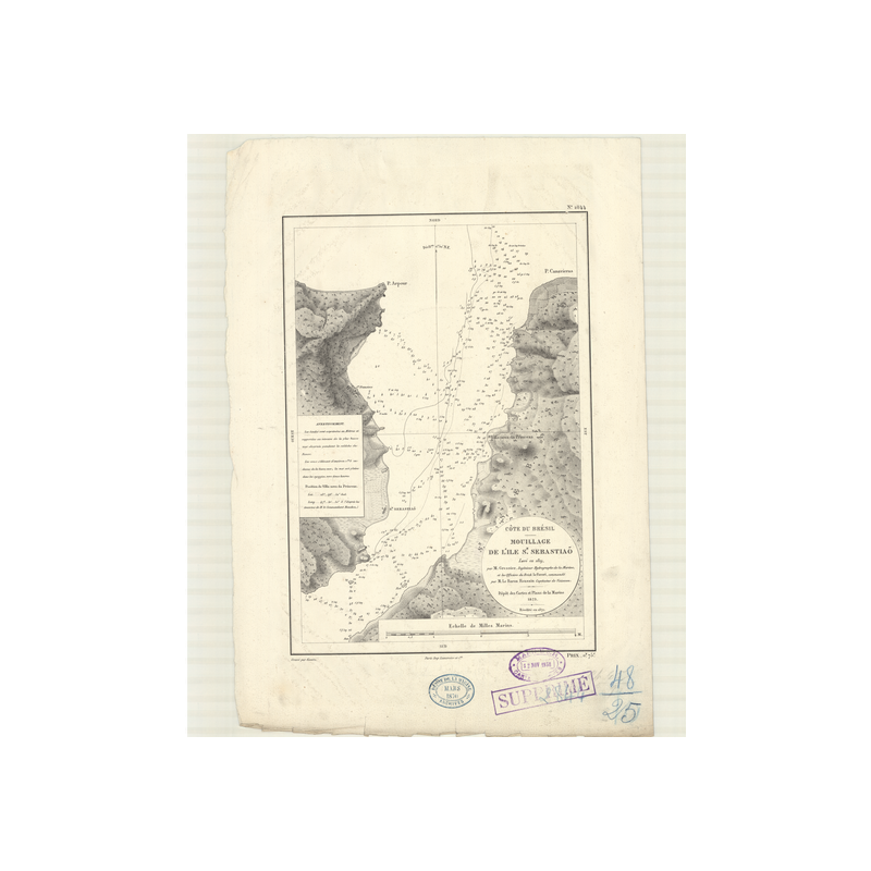 Carte marine ancienne - 2844 - SAN SEBASTIAO (île - Mouillage) - BRESIL - ATLANTIQUE, AMERIQUE DU SUD (Côte Est) - (1823 - 1938)